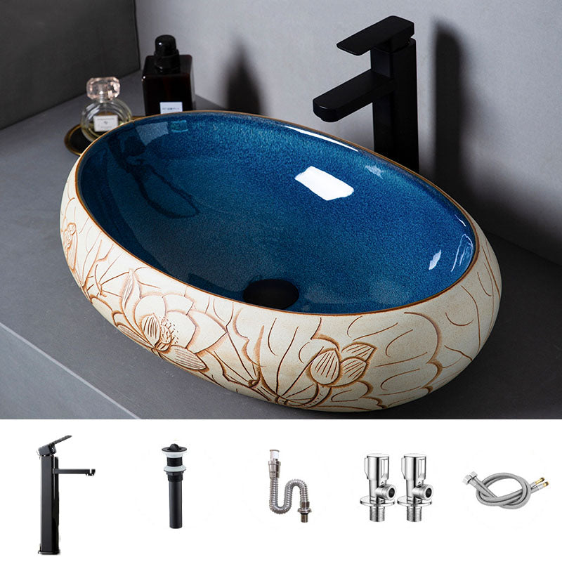Porcelain Trough Bathroom Sink Modern Circular Trough Bathroom Sink 23.6"L x 15.7"W x 5.9"H Sink with Faucet Clearhalo 'Bathroom Remodel & Bathroom Fixtures' 'Bathroom Sinks & Faucet Components' 'Bathroom Sinks' 'bathroom_sink' 'Home Improvement' 'home_improvement' 'home_improvement_bathroom_sink' 6697502