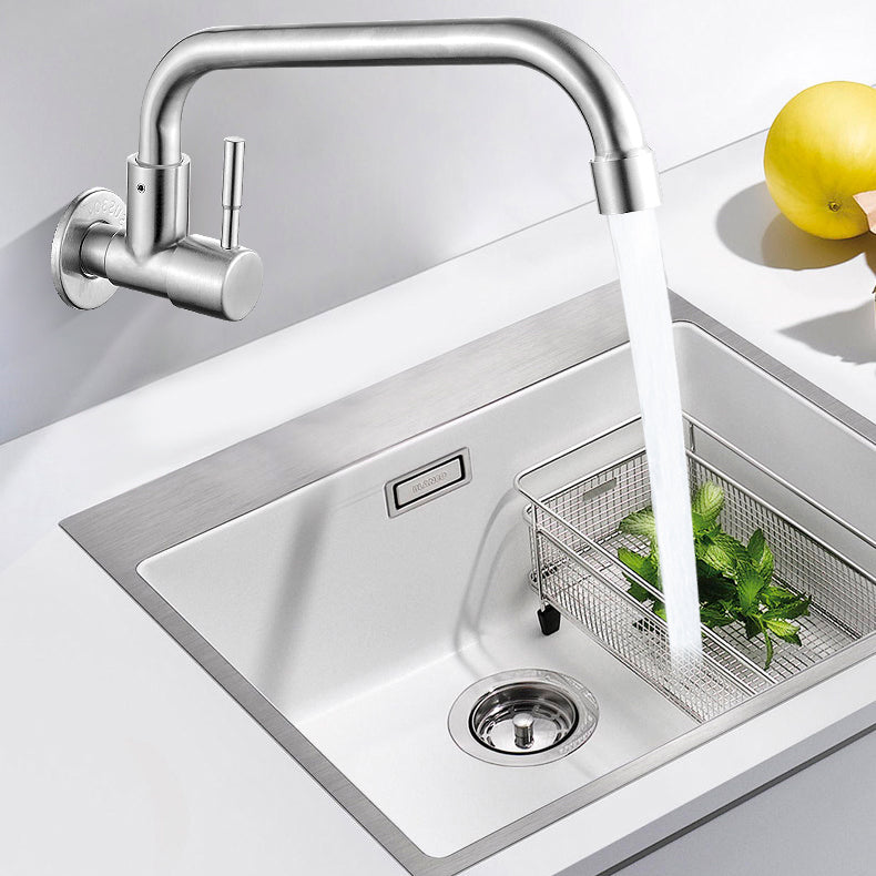 Modern Bridge Faucet 304 Stainless Steel Knob Handle Swivel Spout Wall Mounted Faucet Right Handle Low Profile Clearhalo 'Home Improvement' 'home_improvement' 'home_improvement_kitchen_faucets' 'Kitchen Faucets' 'Kitchen Remodel & Kitchen Fixtures' 'Kitchen Sinks & Faucet Components' 'kitchen_faucets' 6697554