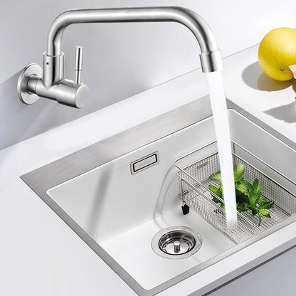 Modern Bridge Faucet 304 Stainless Steel Knob Handle Swivel Spout Wall Mounted Faucet Right Handle Low Profile Clearhalo 'Home Improvement' 'home_improvement' 'home_improvement_kitchen_faucets' 'Kitchen Faucets' 'Kitchen Remodel & Kitchen Fixtures' 'Kitchen Sinks & Faucet Components' 'kitchen_faucets' 6697554