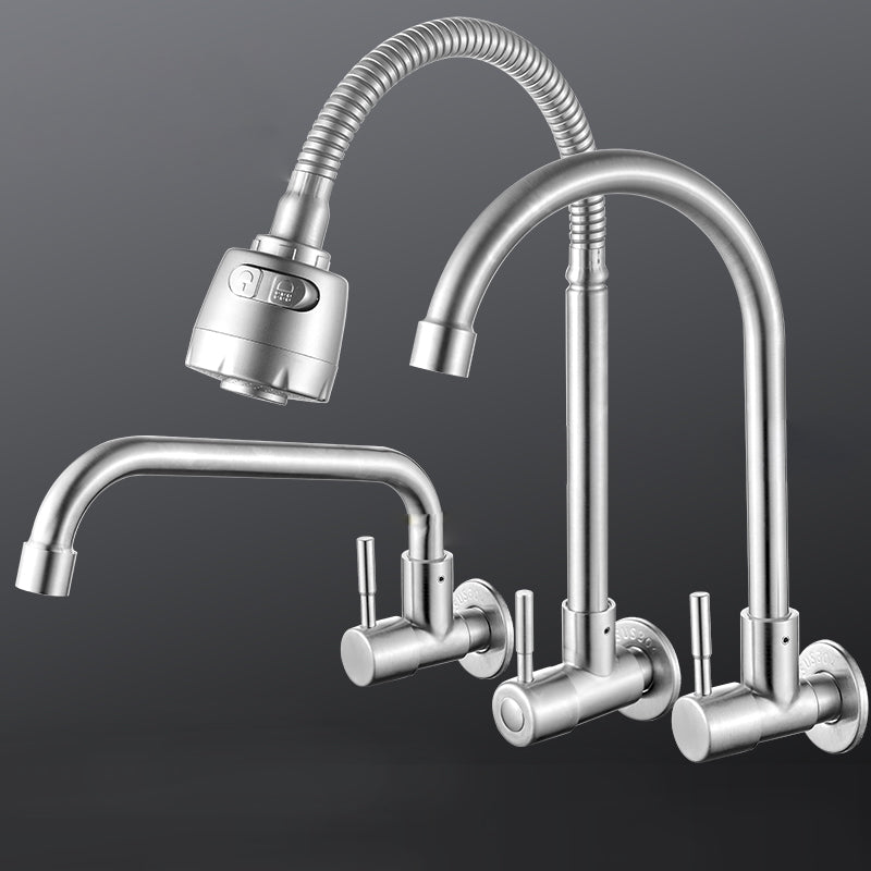 Modern Bridge Faucet 304 Stainless Steel Knob Handle Swivel Spout Wall Mounted Faucet Clearhalo 'Home Improvement' 'home_improvement' 'home_improvement_kitchen_faucets' 'Kitchen Faucets' 'Kitchen Remodel & Kitchen Fixtures' 'Kitchen Sinks & Faucet Components' 'kitchen_faucets' 6697560