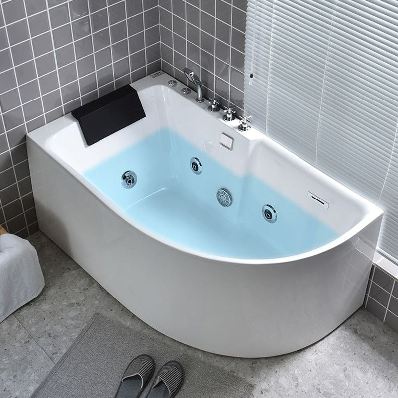 Modern Corner Acrylic Bathtub Back to Wall Bathtub with Drain and Massage Device Tub with Silver 5-Piece Set Clearhalo 'Bathroom Remodel & Bathroom Fixtures' 'Bathtubs' 'Home Improvement' 'home_improvement' 'home_improvement_bathtubs' 'Showers & Bathtubs' 6708067