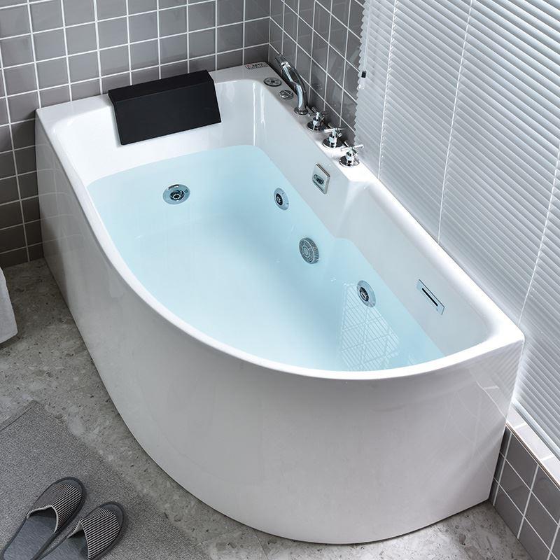 Modern Corner Acrylic Bathtub Back to Wall Bathtub with Drain and Massage Device 59"L x 31"W x 24"H Massage & Thermostat Tub with Silver 5-Piece Set Clearhalo 'Bathroom Remodel & Bathroom Fixtures' 'Bathtubs' 'Home Improvement' 'home_improvement' 'home_improvement_bathtubs' 'Showers & Bathtubs' 6708070