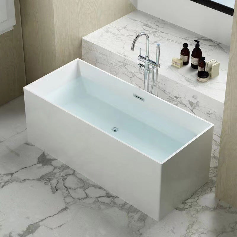 Modern Freestanding Soaking Bathtub Rectangle Acrylic Bathtub in White Tub with Freestanding Tub Fillers Clearhalo 'Bathroom Remodel & Bathroom Fixtures' 'Bathtubs' 'Home Improvement' 'home_improvement' 'home_improvement_bathtubs' 'Showers & Bathtubs' 6708090