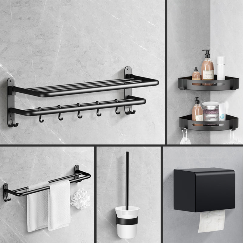 Modern Towel Bar Bathroom Set Bath Shelf Bathroom Accessories Hardware Set Black 6-Piece Set (Toilet Paper Holder) Clearhalo 'Bathroom Hardware Sets' 'Bathroom Hardware' 'Bathroom Remodel & Bathroom Fixtures' 'bathroom_hardware_sets' 'Home Improvement' 'home_improvement' 'home_improvement_bathroom_hardware_sets' 6708797