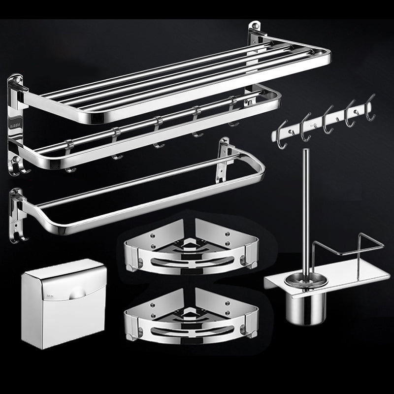 Modern Towel Bar Bathroom Set Bath Shelf Bathroom Accessories Hardware Set Stainless Steel 7-Piece Set (Toilet Brush) Clearhalo 'Bathroom Hardware Sets' 'Bathroom Hardware' 'Bathroom Remodel & Bathroom Fixtures' 'bathroom_hardware_sets' 'Home Improvement' 'home_improvement' 'home_improvement_bathroom_hardware_sets' 6708802