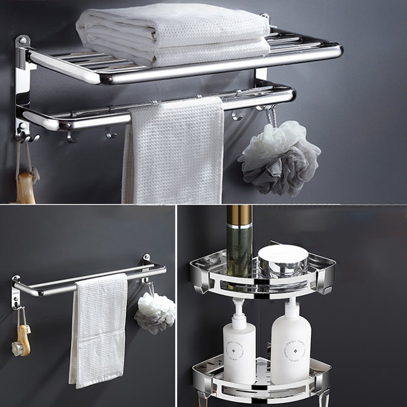 Modern Bathroom Accessory Set Bath Shelf Towel Bar Bathroom Hardware Stainless Steel 4-Piece Set (Double Rods) Clearhalo 'Bathroom Hardware Sets' 'Bathroom Hardware' 'Bathroom Remodel & Bathroom Fixtures' 'bathroom_hardware_sets' 'Home Improvement' 'home_improvement' 'home_improvement_bathroom_hardware_sets' 6708820