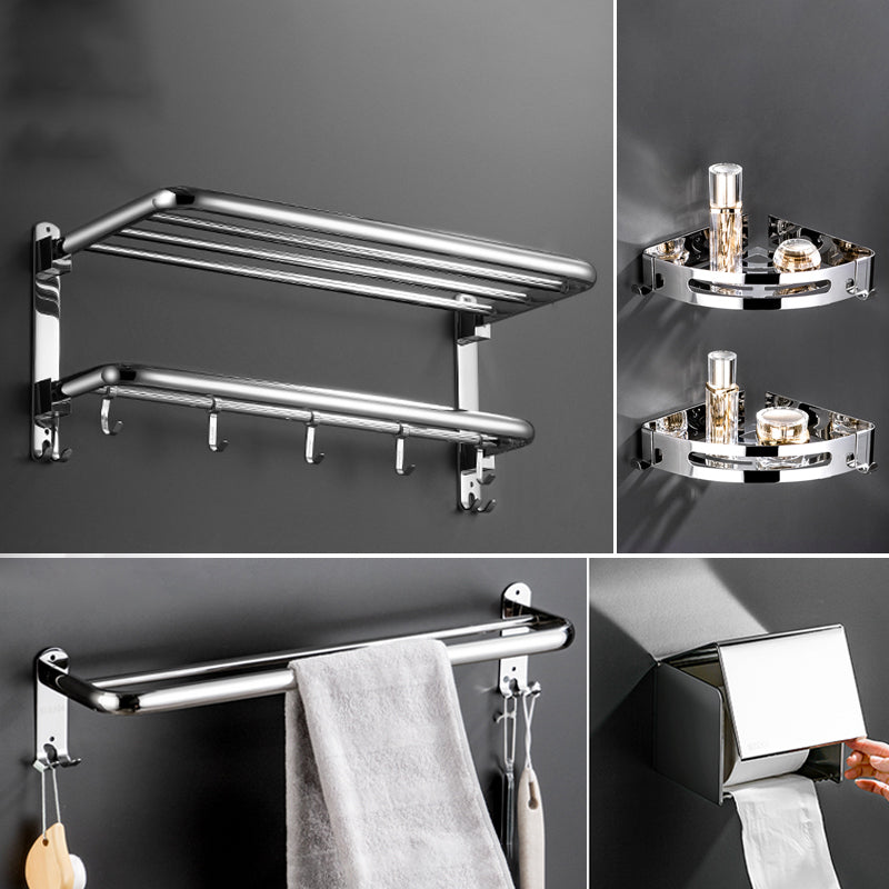 Modern Stainless Steel Towel Bar Bath Shelf Bathroom Accessory Set 5-Piece Set (31.5"L Tower Holders) Clearhalo 'Bathroom Hardware Sets' 'Bathroom Hardware' 'Bathroom Remodel & Bathroom Fixtures' 'bathroom_hardware_sets' 'Home Improvement' 'home_improvement' 'home_improvement_bathroom_hardware_sets' 6708868