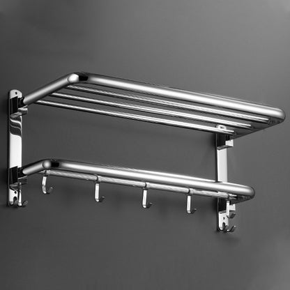Modern Stainless Steel Towel Bar Bath Shelf Bathroom Accessory Set 2-Tier Folding Tower Holder (31.5"L) Clearhalo 'Bathroom Hardware Sets' 'Bathroom Hardware' 'Bathroom Remodel & Bathroom Fixtures' 'bathroom_hardware_sets' 'Home Improvement' 'home_improvement' 'home_improvement_bathroom_hardware_sets' 6708870
