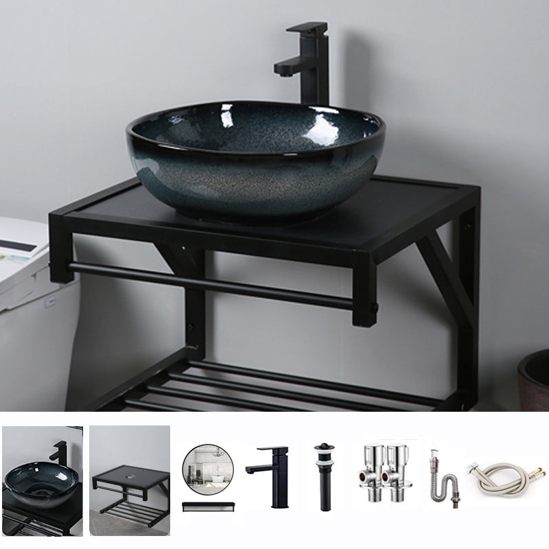 Traditional Vessel Bathroom Sink Specialty Vitreous China with Faucet Vessel Sink 15.7"L x 15.7"W x 5.9"H Faucet & Sink & Mirror & Bracket Clearhalo 'Bathroom Remodel & Bathroom Fixtures' 'Bathroom Sinks & Faucet Components' 'Bathroom Sinks' 'bathroom_sink' 'Home Improvement' 'home_improvement' 'home_improvement_bathroom_sink' 6712906