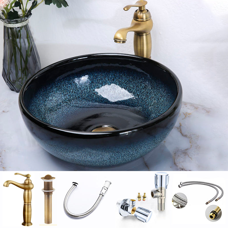 Traditional Vessel Bathroom Sink Specialty Vitreous China with Faucet Vessel Sink Sink with Faucet Clearhalo 'Bathroom Remodel & Bathroom Fixtures' 'Bathroom Sinks & Faucet Components' 'Bathroom Sinks' 'bathroom_sink' 'Home Improvement' 'home_improvement' 'home_improvement_bathroom_sink' 6712907