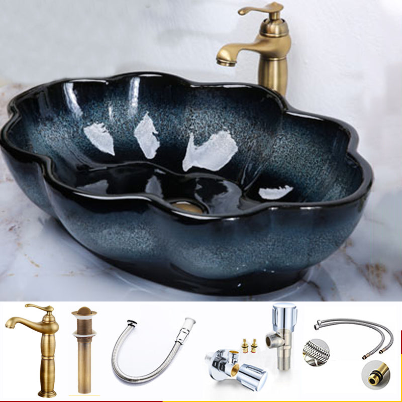 Traditional Vessel Bathroom Sink Specialty Vitreous China with Faucet Vessel Sink 23"L x 16"W x 6"H Sink with Faucet Clearhalo 'Bathroom Remodel & Bathroom Fixtures' 'Bathroom Sinks & Faucet Components' 'Bathroom Sinks' 'bathroom_sink' 'Home Improvement' 'home_improvement' 'home_improvement_bathroom_sink' 6712909