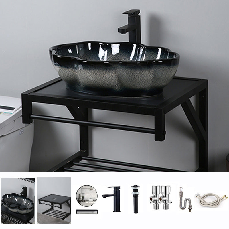 Traditional Vessel Bathroom Sink Specialty Vitreous China with Faucet Vessel Sink 23"L x 16"W x 6"H Faucet & Sink & Mirror & Bracket Clearhalo 'Bathroom Remodel & Bathroom Fixtures' 'Bathroom Sinks & Faucet Components' 'Bathroom Sinks' 'bathroom_sink' 'Home Improvement' 'home_improvement' 'home_improvement_bathroom_sink' 6712912