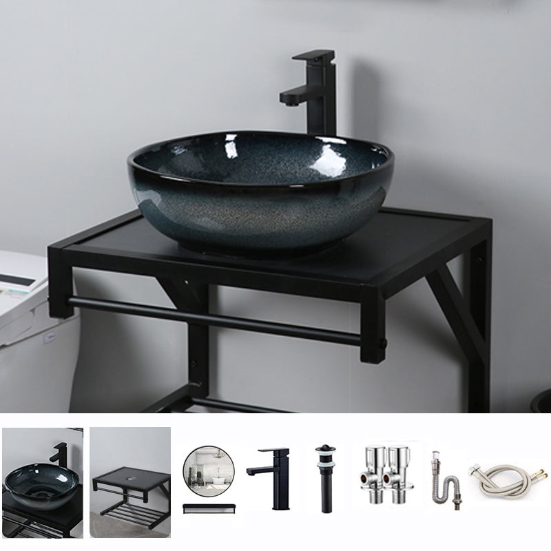 Traditional Vessel Bathroom Sink Specialty Vitreous China with Faucet Vessel Sink 17"L x 17"W x 6"H Faucet & Sink & Mirror & Bracket Clearhalo 'Bathroom Remodel & Bathroom Fixtures' 'Bathroom Sinks & Faucet Components' 'Bathroom Sinks' 'bathroom_sink' 'Home Improvement' 'home_improvement' 'home_improvement_bathroom_sink' 6712918