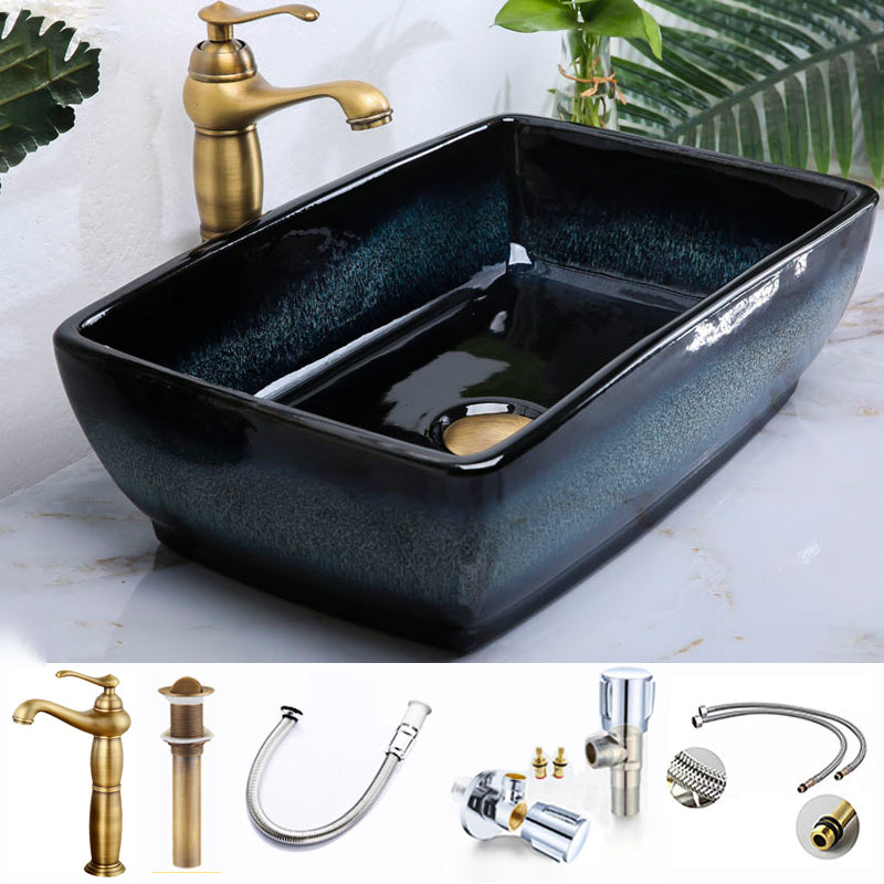 Traditional Vessel Bathroom Sink Specialty Vitreous China with Faucet Vessel Sink 19"L x 13"W x 6"H Sink with Faucet Clearhalo 'Bathroom Remodel & Bathroom Fixtures' 'Bathroom Sinks & Faucet Components' 'Bathroom Sinks' 'bathroom_sink' 'Home Improvement' 'home_improvement' 'home_improvement_bathroom_sink' 6712920