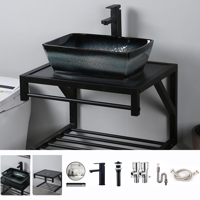 Traditional Vessel Bathroom Sink Specialty Vitreous China with Faucet Vessel Sink 19"L x 13"W x 6"H Faucet & Sink & Mirror & Bracket Clearhalo 'Bathroom Remodel & Bathroom Fixtures' 'Bathroom Sinks & Faucet Components' 'Bathroom Sinks' 'bathroom_sink' 'Home Improvement' 'home_improvement' 'home_improvement_bathroom_sink' 6712922