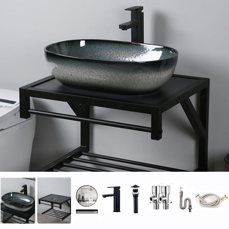Traditional Vessel Bathroom Sink Specialty Vitreous China with Faucet Vessel Sink 21"L x 16"W x 6"H Faucet & Sink & Mirror & Bracket Clearhalo 'Bathroom Remodel & Bathroom Fixtures' 'Bathroom Sinks & Faucet Components' 'Bathroom Sinks' 'bathroom_sink' 'Home Improvement' 'home_improvement' 'home_improvement_bathroom_sink' 6712925