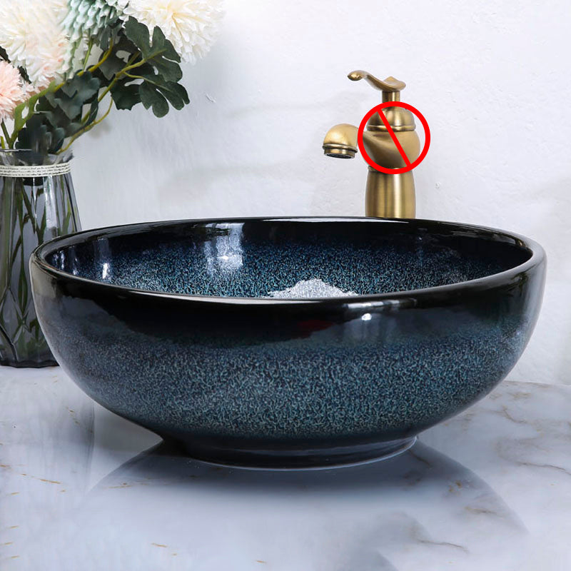 Traditional Vessel Bathroom Sink Specialty Vitreous China with Faucet Vessel Sink 14"L x 14"W x 6"H Sink Clearhalo 'Bathroom Remodel & Bathroom Fixtures' 'Bathroom Sinks & Faucet Components' 'Bathroom Sinks' 'bathroom_sink' 'Home Improvement' 'home_improvement' 'home_improvement_bathroom_sink' 6712933