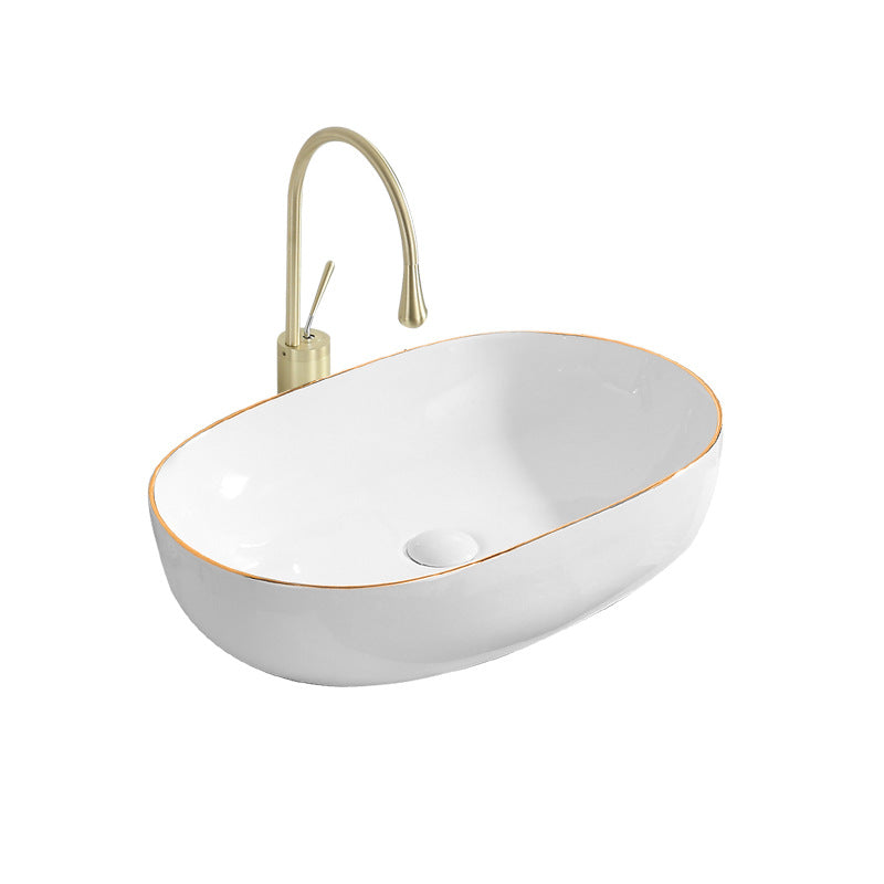 Modern Vessel Lavatory Sink Porcelain Oval Shut-Off Valve Included Vessel Clearhalo 'Bathroom Remodel & Bathroom Fixtures' 'Bathroom Sinks & Faucet Components' 'Bathroom Sinks' 'bathroom_sink' 'Home Improvement' 'home_improvement' 'home_improvement_bathroom_sink' 6712953