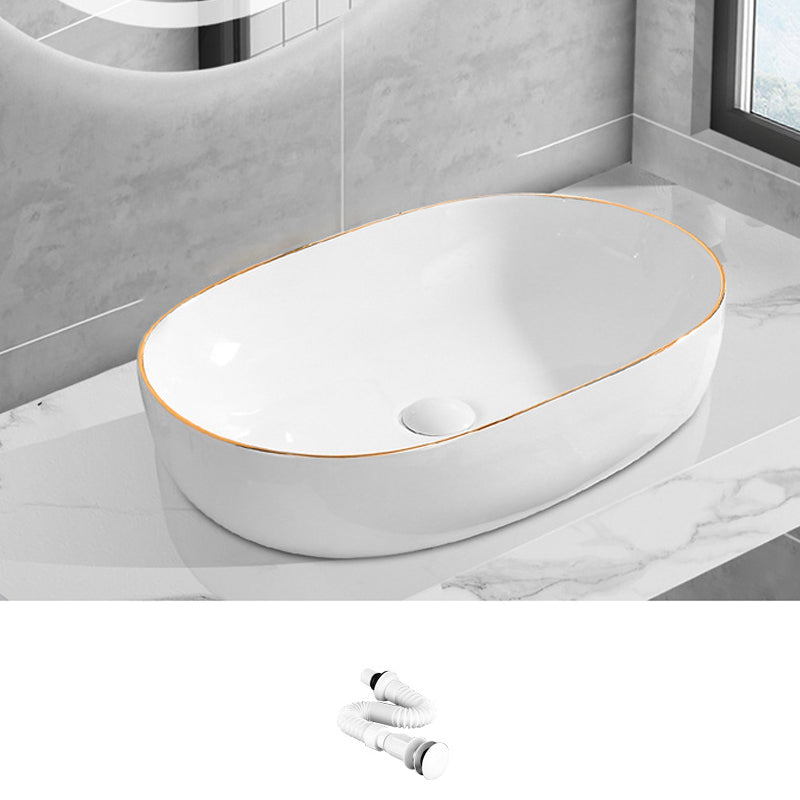 Modern Vessel Lavatory Sink Porcelain Oval Shut-Off Valve Included Vessel 23.6"L x 15.7"W x 5.1"H Sink Clearhalo 'Bathroom Remodel & Bathroom Fixtures' 'Bathroom Sinks & Faucet Components' 'Bathroom Sinks' 'bathroom_sink' 'Home Improvement' 'home_improvement' 'home_improvement_bathroom_sink' 6712954