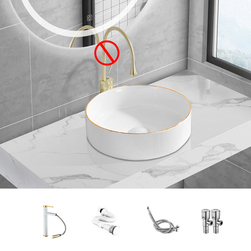 Modern Vessel Lavatory Sink Porcelain Oval Shut-Off Valve Included Vessel 14.2"L x 14.2"W x 5.5"H Sink with Faucet Clearhalo 'Bathroom Remodel & Bathroom Fixtures' 'Bathroom Sinks & Faucet Components' 'Bathroom Sinks' 'bathroom_sink' 'Home Improvement' 'home_improvement' 'home_improvement_bathroom_sink' 6712960