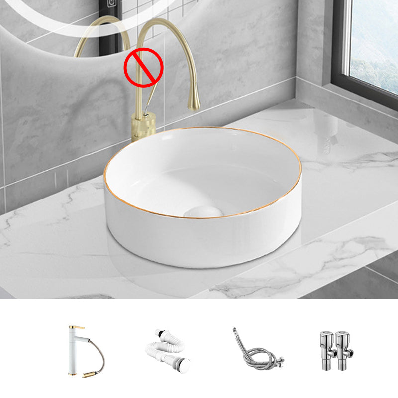 Modern Vessel Lavatory Sink Porcelain Oval Shut-Off Valve Included Vessel 15.7"L x 15.7"W x 5.5"H Sink with Faucet Clearhalo 'Bathroom Remodel & Bathroom Fixtures' 'Bathroom Sinks & Faucet Components' 'Bathroom Sinks' 'bathroom_sink' 'Home Improvement' 'home_improvement' 'home_improvement_bathroom_sink' 6712961