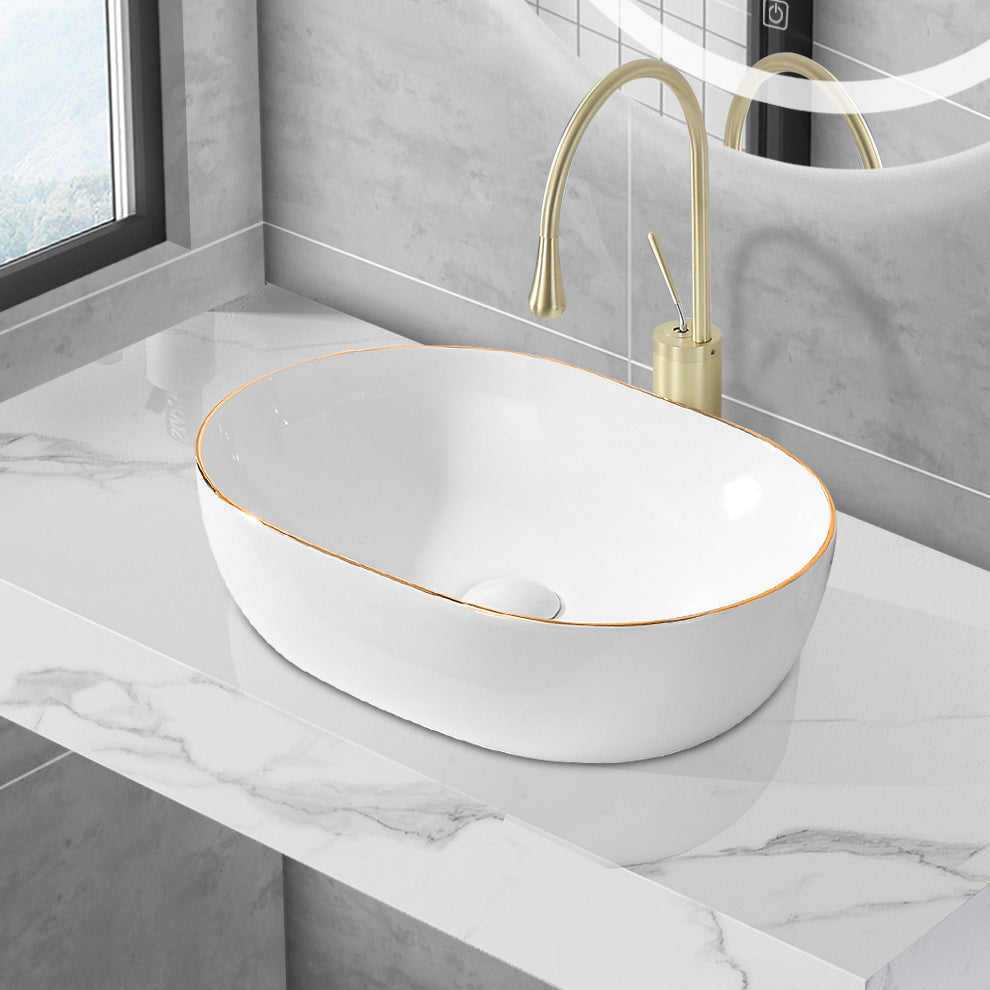 Modern Vessel Lavatory Sink Porcelain Oval Shut-Off Valve Included Vessel Clearhalo 'Bathroom Remodel & Bathroom Fixtures' 'Bathroom Sinks & Faucet Components' 'Bathroom Sinks' 'bathroom_sink' 'Home Improvement' 'home_improvement' 'home_improvement_bathroom_sink' 6712962