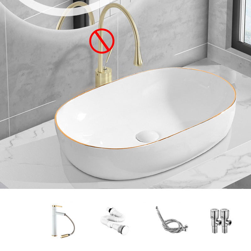 Modern Vessel Lavatory Sink Porcelain Oval Shut-Off Valve Included Vessel 23.6"L x 15.7"W x 5.1"H Sink with Faucet Clearhalo 'Bathroom Remodel & Bathroom Fixtures' 'Bathroom Sinks & Faucet Components' 'Bathroom Sinks' 'bathroom_sink' 'Home Improvement' 'home_improvement' 'home_improvement_bathroom_sink' 6712964