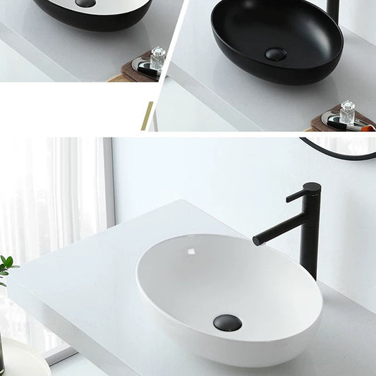 Modern Vessel Bathroom Sink Oval Porcelain with Pop-Up Drain Vessel Clearhalo 'Bathroom Remodel & Bathroom Fixtures' 'Bathroom Sinks & Faucet Components' 'Bathroom Sinks' 'bathroom_sink' 'Home Improvement' 'home_improvement' 'home_improvement_bathroom_sink' 6713006