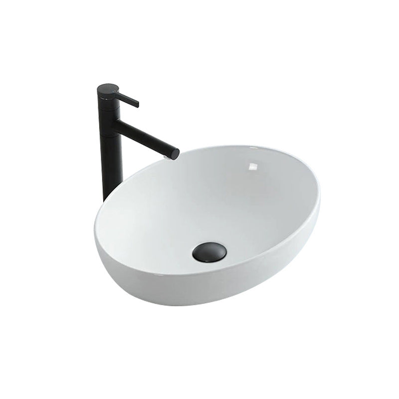 Modern Vessel Bathroom Sink Oval Porcelain with Pop-Up Drain Vessel Clearhalo 'Bathroom Remodel & Bathroom Fixtures' 'Bathroom Sinks & Faucet Components' 'Bathroom Sinks' 'bathroom_sink' 'Home Improvement' 'home_improvement' 'home_improvement_bathroom_sink' 6713007