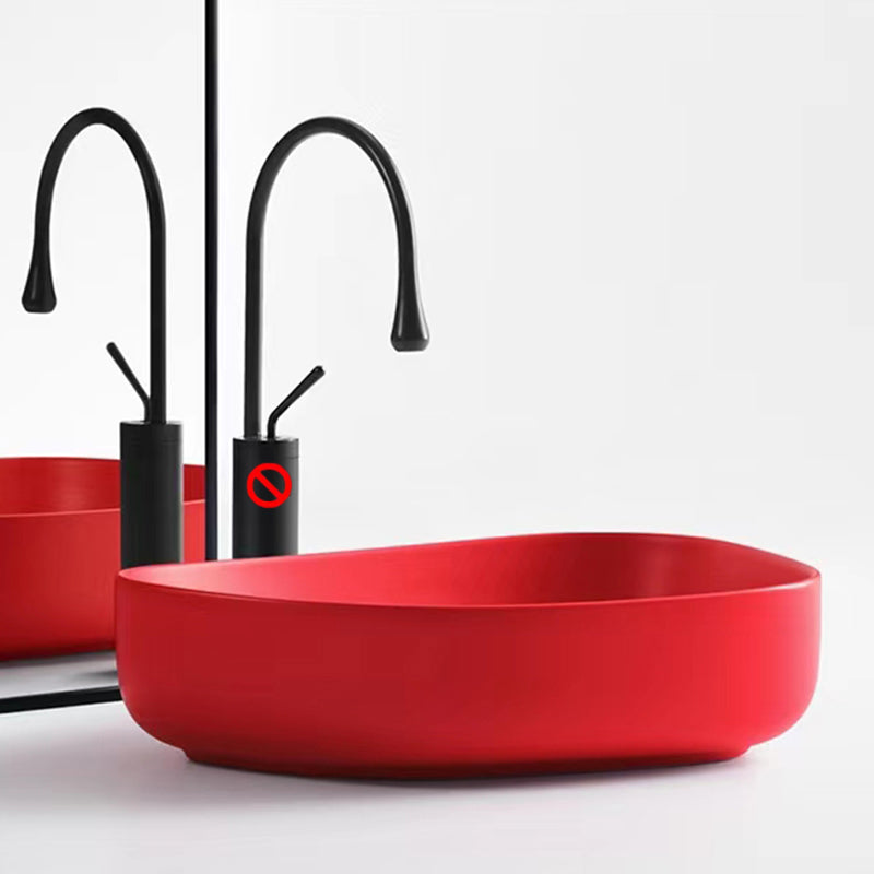 Contemporary Bathroom Sink Porcelain Specialty Vessel Bathroom Sink with Pop-Up Drain Red Clearhalo 'Bathroom Remodel & Bathroom Fixtures' 'Bathroom Sinks & Faucet Components' 'Bathroom Sinks' 'bathroom_sink' 'Home Improvement' 'home_improvement' 'home_improvement_bathroom_sink' 6713009