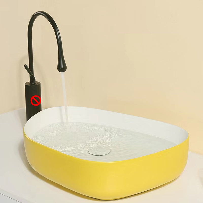 Contemporary Bathroom Sink Porcelain Specialty Vessel Bathroom Sink with Pop-Up Drain Yellow - White Clearhalo 'Bathroom Remodel & Bathroom Fixtures' 'Bathroom Sinks & Faucet Components' 'Bathroom Sinks' 'bathroom_sink' 'Home Improvement' 'home_improvement' 'home_improvement_bathroom_sink' 6713023