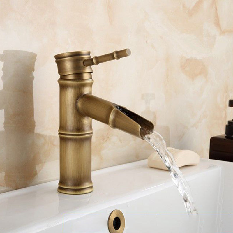 Farmhouse Brass Bathroom Faucet Lever Handle Faucet Single Hole Vessel Sink Faucet Brass 8.2" Supply Lines Not Included Clearhalo 'Bathroom Remodel & Bathroom Fixtures' 'Bathroom Sink Faucets' 'Bathroom Sinks & Faucet Components' 'bathroom_sink_faucets' 'Home Improvement' 'home_improvement' 'home_improvement_bathroom_sink_faucets' 6713211