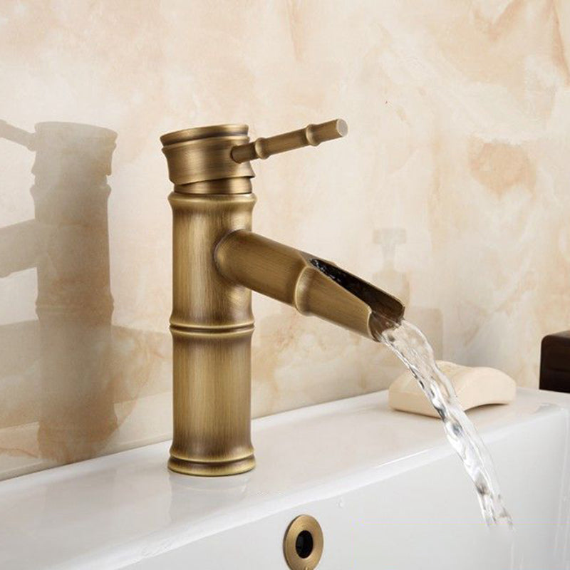 Farmhouse Brass Bathroom Faucet Lever Handle Faucet Single Hole Vessel Sink Faucet Brass 8.2" Supply Lines Included Clearhalo 'Bathroom Remodel & Bathroom Fixtures' 'Bathroom Sink Faucets' 'Bathroom Sinks & Faucet Components' 'bathroom_sink_faucets' 'Home Improvement' 'home_improvement' 'home_improvement_bathroom_sink_faucets' 6713228