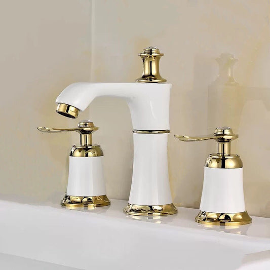 Glam Style Faucet Widespread Sink Faucet with 2 Handles and 3 Holes Clearhalo 'Bathroom Remodel & Bathroom Fixtures' 'Bathroom Sink Faucets' 'Bathroom Sinks & Faucet Components' 'bathroom_sink_faucets' 'Home Improvement' 'home_improvement' 'home_improvement_bathroom_sink_faucets' 6713372
