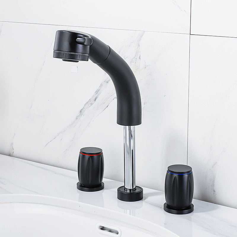 Widespread Bathroom Sink Faucet Double Handle Faucet with 3 Holes Black Pulling Knobs Clearhalo 'Bathroom Remodel & Bathroom Fixtures' 'Bathroom Sink Faucets' 'Bathroom Sinks & Faucet Components' 'bathroom_sink_faucets' 'Home Improvement' 'home_improvement' 'home_improvement_bathroom_sink_faucets' 6713406