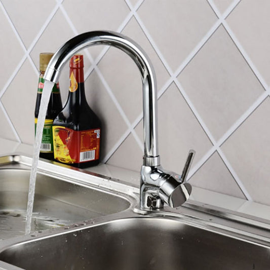 Contemporary Single Handle Kitchen Faucet One Lever Water Faucet in Chrome Clearhalo 'Home Improvement' 'home_improvement' 'home_improvement_kitchen_faucets' 'Kitchen Faucets' 'Kitchen Remodel & Kitchen Fixtures' 'Kitchen Sinks & Faucet Components' 'kitchen_faucets' 6713430