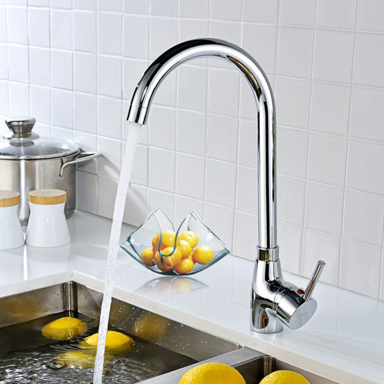 Contemporary Single Handle Kitchen Faucet One Lever Water Faucet in Chrome Clearhalo 'Home Improvement' 'home_improvement' 'home_improvement_kitchen_faucets' 'Kitchen Faucets' 'Kitchen Remodel & Kitchen Fixtures' 'Kitchen Sinks & Faucet Components' 'kitchen_faucets' 6713432