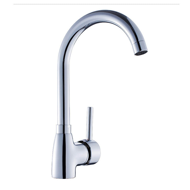Contemporary Single Handle Kitchen Faucet One Lever Water Faucet in Chrome Clearhalo 'Home Improvement' 'home_improvement' 'home_improvement_kitchen_faucets' 'Kitchen Faucets' 'Kitchen Remodel & Kitchen Fixtures' 'Kitchen Sinks & Faucet Components' 'kitchen_faucets' 6713441
