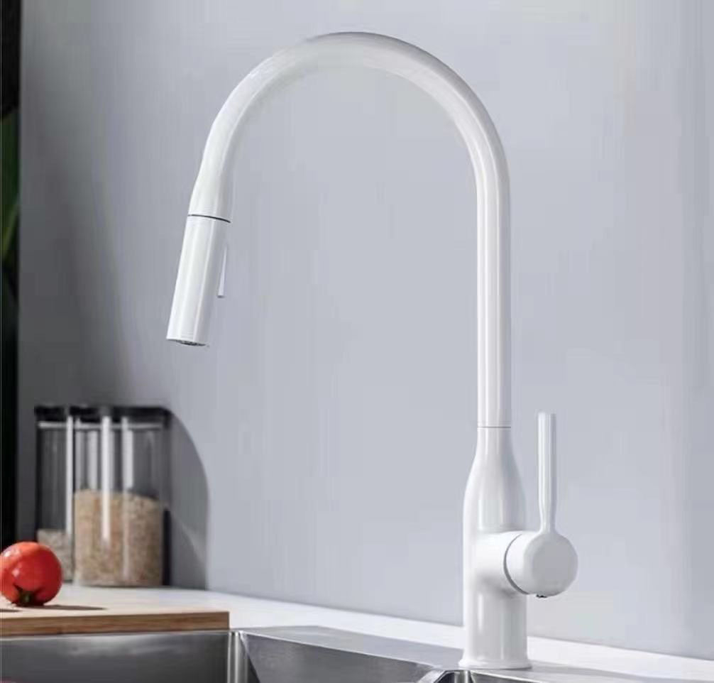 Modern Pull down Water Filler One Handle High Arch Kitchen Faucet White Clearhalo 'Home Improvement' 'home_improvement' 'home_improvement_kitchen_faucets' 'Kitchen Faucets' 'Kitchen Remodel & Kitchen Fixtures' 'Kitchen Sinks & Faucet Components' 'kitchen_faucets' 6713448
