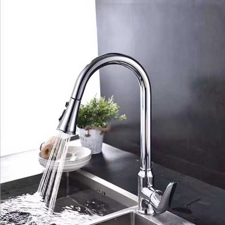 Gooseneck 1-Handle Faucet Copper with Pull out Sprayer with Water Dispenser Faucet Silver Clearhalo 'Home Improvement' 'home_improvement' 'home_improvement_kitchen_faucets' 'Kitchen Faucets' 'Kitchen Remodel & Kitchen Fixtures' 'Kitchen Sinks & Faucet Components' 'kitchen_faucets' 6713468
