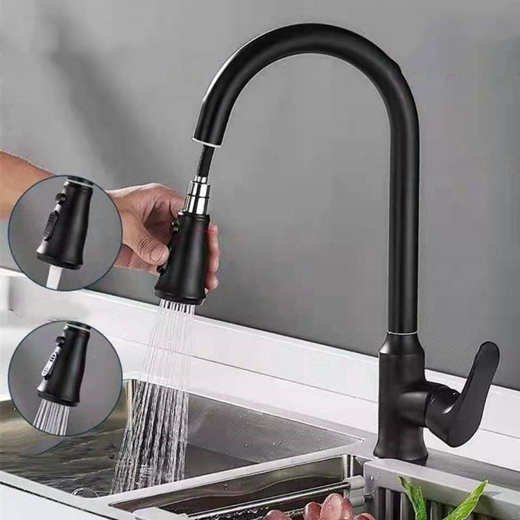 Gooseneck 1-Handle Faucet Copper with Pull out Sprayer with Water Dispenser Faucet Black Clearhalo 'Home Improvement' 'home_improvement' 'home_improvement_kitchen_faucets' 'Kitchen Faucets' 'Kitchen Remodel & Kitchen Fixtures' 'Kitchen Sinks & Faucet Components' 'kitchen_faucets' 6713470
