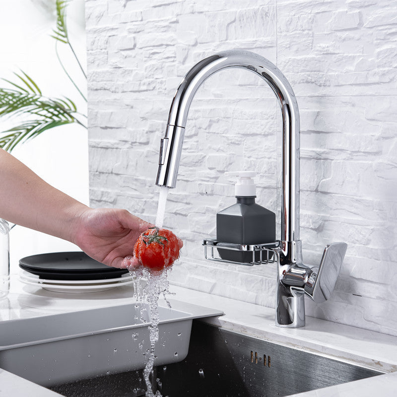 Modern Pull down Standard Kitchen Faucet Single Handle Faucet with Pull out Sprayer Silver Clearhalo 'Home Improvement' 'home_improvement' 'home_improvement_kitchen_faucets' 'Kitchen Faucets' 'Kitchen Remodel & Kitchen Fixtures' 'Kitchen Sinks & Faucet Components' 'kitchen_faucets' 6713490