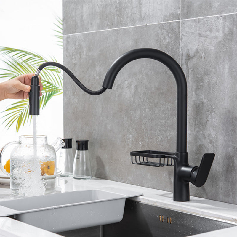 Modern Pull down Standard Kitchen Faucet Single Handle Faucet with Pull out Sprayer Black Clearhalo 'Home Improvement' 'home_improvement' 'home_improvement_kitchen_faucets' 'Kitchen Faucets' 'Kitchen Remodel & Kitchen Fixtures' 'Kitchen Sinks & Faucet Components' 'kitchen_faucets' 6713491