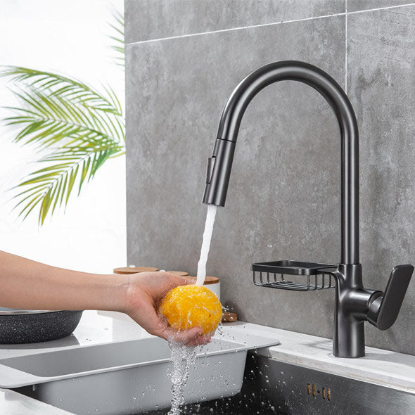 Modern Pull down Standard Kitchen Faucet Single Handle Faucet with Pull out Sprayer Clearhalo 'Home Improvement' 'home_improvement' 'home_improvement_kitchen_faucets' 'Kitchen Faucets' 'Kitchen Remodel & Kitchen Fixtures' 'Kitchen Sinks & Faucet Components' 'kitchen_faucets' 6713499