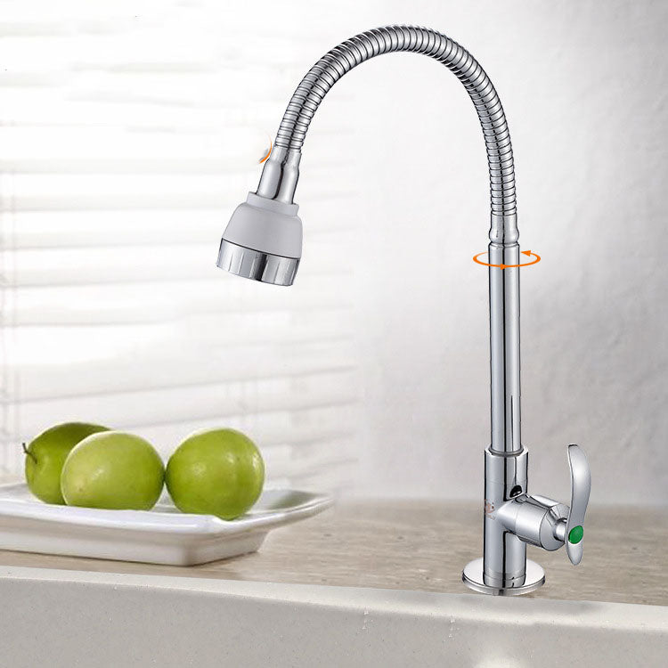 Modern 1-Hold Kitchen Faucet Single Handle Water Faucet in Chrome Clearhalo 'Home Improvement' 'home_improvement' 'home_improvement_kitchen_faucets' 'Kitchen Faucets' 'Kitchen Remodel & Kitchen Fixtures' 'Kitchen Sinks & Faucet Components' 'kitchen_faucets' 6713509