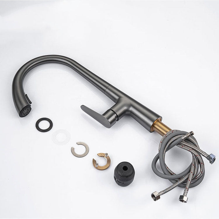 Modern 1-Handle Faucets Copper with Pull Out Sprayer Gooseneck Faucets Clearhalo 'Home Improvement' 'home_improvement' 'home_improvement_kitchen_faucets' 'Kitchen Faucets' 'Kitchen Remodel & Kitchen Fixtures' 'Kitchen Sinks & Faucet Components' 'kitchen_faucets' 6713518