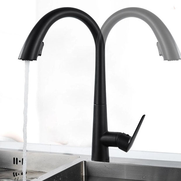 Modern 1-Handle Faucets Copper with Pull Out Sprayer Gooseneck Faucets Clearhalo 'Home Improvement' 'home_improvement' 'home_improvement_kitchen_faucets' 'Kitchen Faucets' 'Kitchen Remodel & Kitchen Fixtures' 'Kitchen Sinks & Faucet Components' 'kitchen_faucets' 6713523