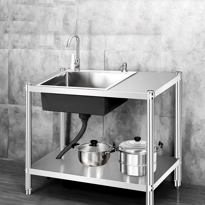 Contemporary Style Kitchen Sink Stainless Steel All-in-one Kitchen Sink 35"L x 17"W x 31"H Sink with Faucet Stainless Steel Clearhalo 'Home Improvement' 'home_improvement' 'home_improvement_kitchen_sinks' 'Kitchen Remodel & Kitchen Fixtures' 'Kitchen Sinks & Faucet Components' 'Kitchen Sinks' 'kitchen_sinks' 6713526