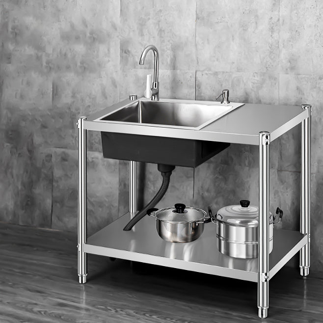 Contemporary Style Kitchen Sink Stainless Steel All-in-one Kitchen Sink 39"L x 17"W x 31"H Sink with Faucet Stainless Steel Clearhalo 'Home Improvement' 'home_improvement' 'home_improvement_kitchen_sinks' 'Kitchen Remodel & Kitchen Fixtures' 'Kitchen Sinks & Faucet Components' 'Kitchen Sinks' 'kitchen_sinks' 6713528