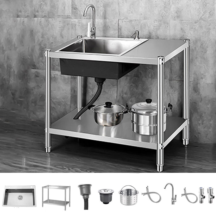 Contemporary Style Kitchen Sink Stainless Steel All-in-one Kitchen Sink 39"L x 18"W x 31"H Sink with Faucet Stainless Steel Clearhalo 'Home Improvement' 'home_improvement' 'home_improvement_kitchen_sinks' 'Kitchen Remodel & Kitchen Fixtures' 'Kitchen Sinks & Faucet Components' 'Kitchen Sinks' 'kitchen_sinks' 6713529